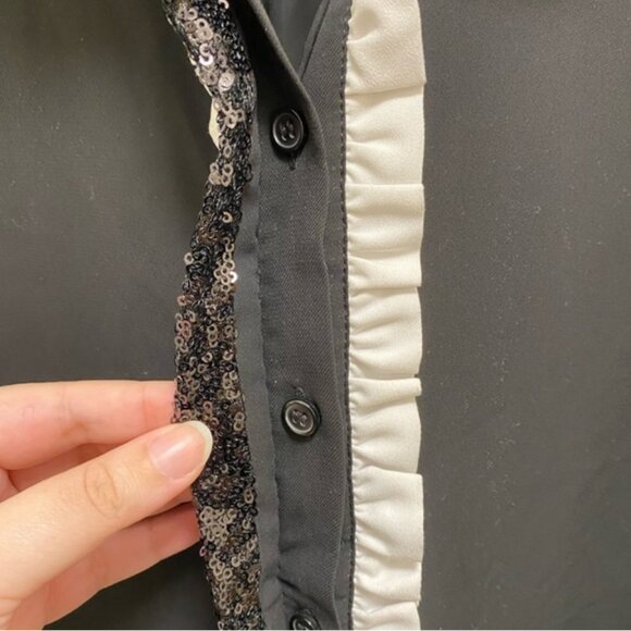 ELOQUII Studio Black and White Ruffle Sequin Tuxedo Button-Down TOP SZ. 16 - Picture 2 of 11